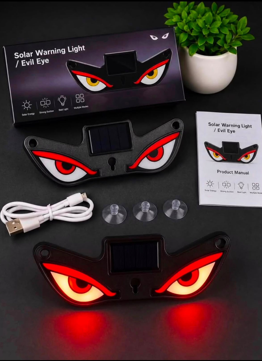 Universal Solar Powered Triangle Devil Eye LED Light for Cars & Bikes