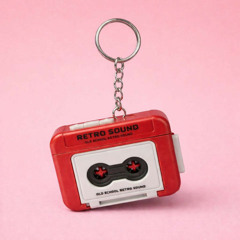 Retro Cassette Tape Sound Keychain - Nostalgic Click Button Design