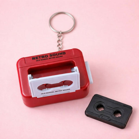 Retro Cassette Tape Sound Keychain - Nostalgic Click Button Design